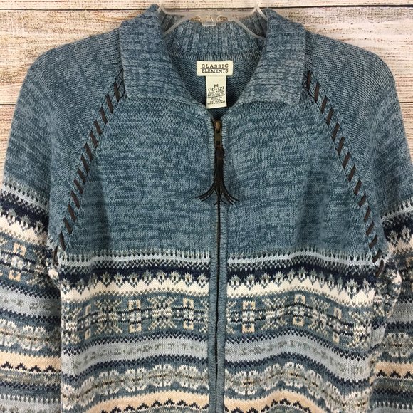 Classic Elements Fair Isle Cardigan Sweater Zip Up - Picture 2 of 11